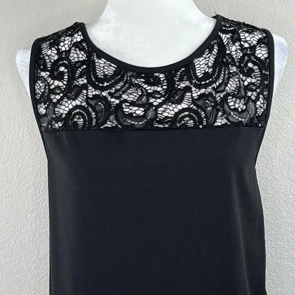 Marina Sequin Lace Dress Black Shift Mini Size 8 LBD
